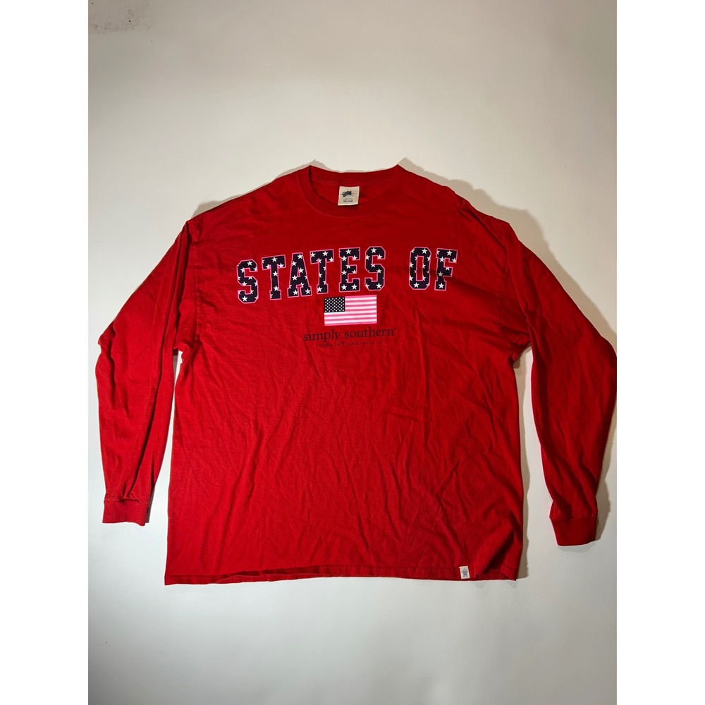 Simply Southern T-Shirt Unisex XXL Red Excellent States Of America Long Sleeve